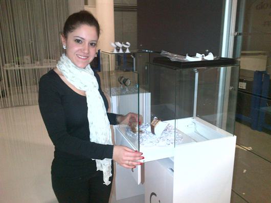 Maria Rinaldi Setting Up in the Gevril Baselworld 2012 Booth